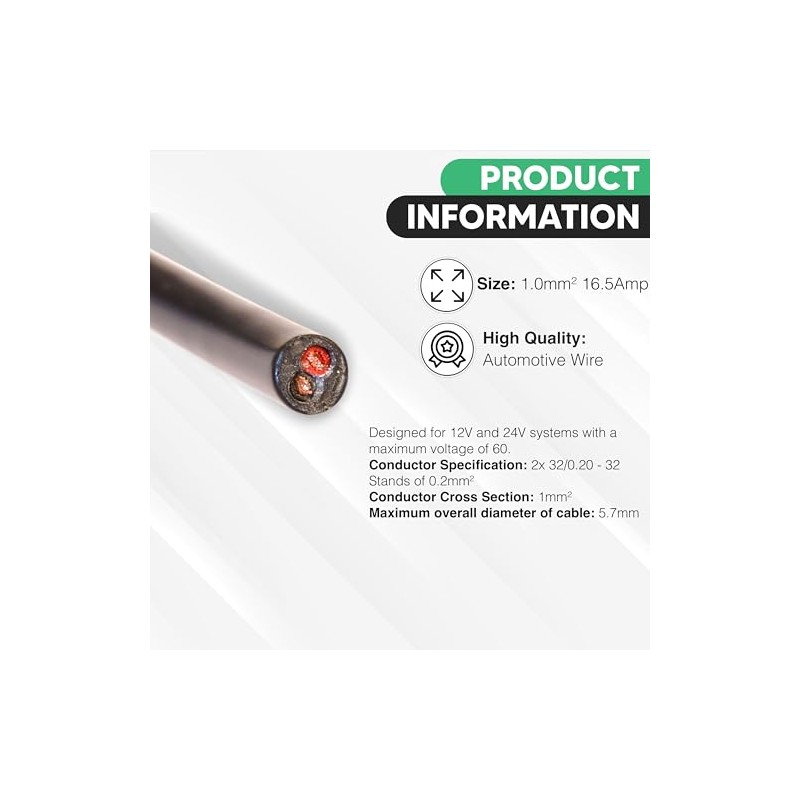 Automotive Round Twin 2 Core Cable 12V/24V Thin Wall Wire
