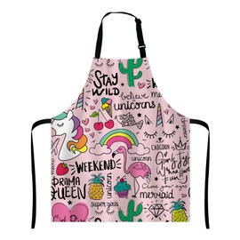 Wasach Cute Flamingo and Unicorn Apron,Unisex Kitchen Bib with Adjustable Neck for Cooking Gardening,Adult Size
