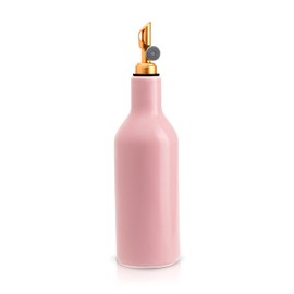 Rosebud Bottle Co. Ceramic Pink Olive Oil Dispenser For Kitchen, Coffee Syrup Dispenser, Oil And Vinegar Cruet, Olive Oil Decanter, Weighted Pourer, Safe Storage Of Oil (Gold Spout)