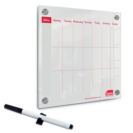 Sasco Semi Transparent Acrylic Mini Whiteboard Weekly Planner, Wall Mounted, Frameless, Dry Erase, 300 x 300, Includes Whiteboard Pen, 2410181