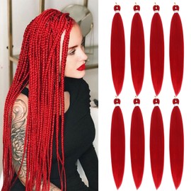 Red Braiding Hair 24 Inch 8 Packs Braiding Hair Pre Stretched Long Braiding Hair For Twist Or Box Braids Pre Stretched Braiding Hair For Crochet Braids Hot Water Setting Soft Yaki Texture(24Inch,Red)