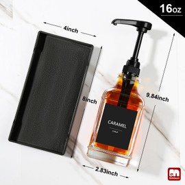 GMISUN Coffee Syrup Dispenser with Tray, 16oz Syrup Pump Dispenser for Coffee Bar Accessories, Glass Syrup Bottle for Coffee Bar Essentials, Simple Maple Syrup Bottles with 1/4oz Large Capacity Pump
