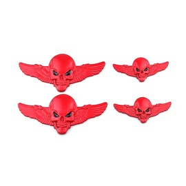 Pack of 4 Skull Emblem Size Skull Emblem Skull Metal Car Sticker Skull Car Sticker Pirate Car 3D Logo Metal Badge Sticker Car Styling Accessories (Red)