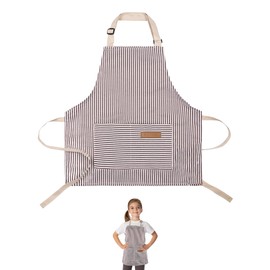 MEKEET 1PCS Kids Apron Gray Kids Aprons for Cooking Apron with 2 Pockets Striped Children Apron Adjustable Polyester Cotton Apron for Kids Painting Chef Apron Suitable for Boys and Girls