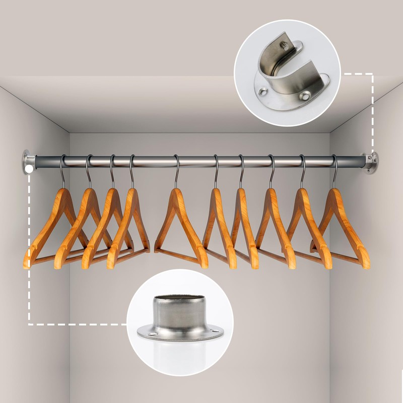 Tighall 6PCS Heavy Duty Stainless Steel Closet Pole Sockets Rod