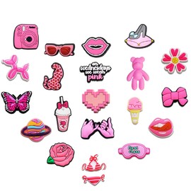 VIKKI 22pcs Pink Shoe Charms, Different Shape Cute Shoe Charms, Waterproof PVC Shoe Decorations Durable Shoe Accessories Charms for Valentine's Day Birthday Party
