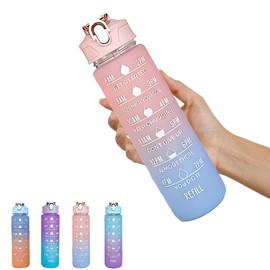 Generic Drinking Water Bottles Fitness Sports With Time Marker, 900 ml, Multiple Colors, Motivational Drinking Bottles Drinking Sports Water Bottle for Fitness, Gym & Outdoor (Pink+Purple), XH-2081