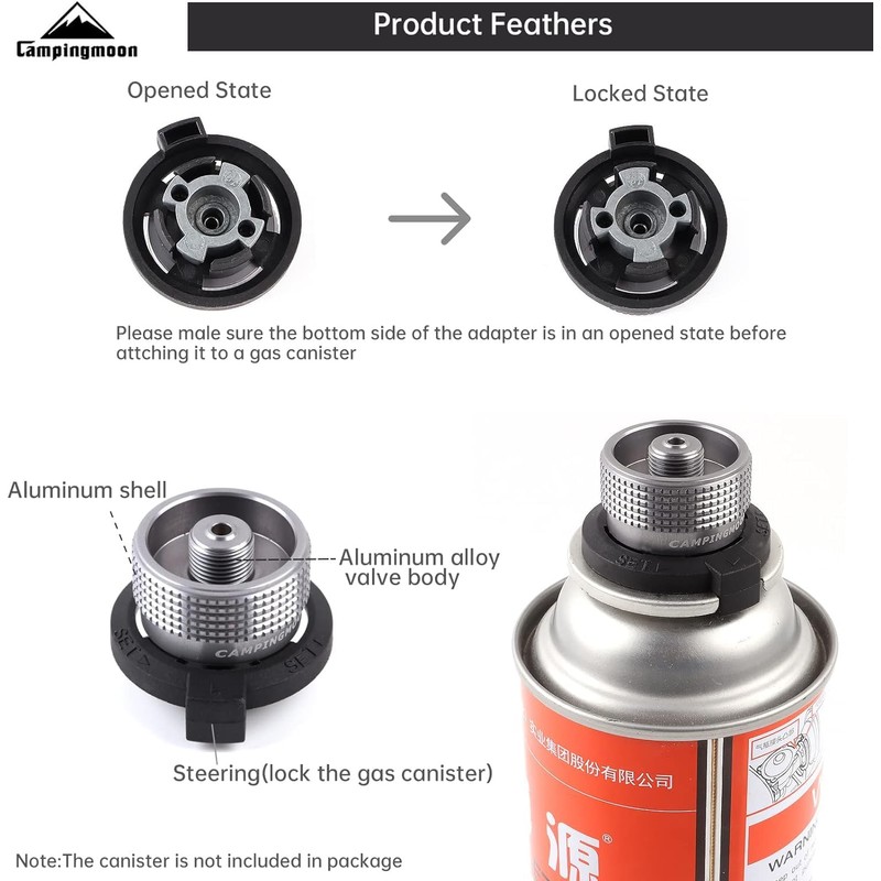 CAMPINGMOON Butane Nozzle Converter Adapter Simple Lockable for Nozzle Bottle