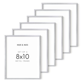 Haus and Hues 8x10 Silver Picture Frames - Set of 6 Bulk 8x10 Picture Frames, 8x10 Picture Frames Set of 6, 6 8x10 Picture Frames for Wall, Metal Picture Frames, Silver Frames (Silver Aluminum Frames)