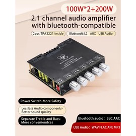 HIFIDIY LIVE ST21 TPA3221 Bluetooth 5.2 2.1 Channel Subwoofer Power Amplifier Board 100WX2+200W REBLE Bass Note Tuning AMP DC12V-30V