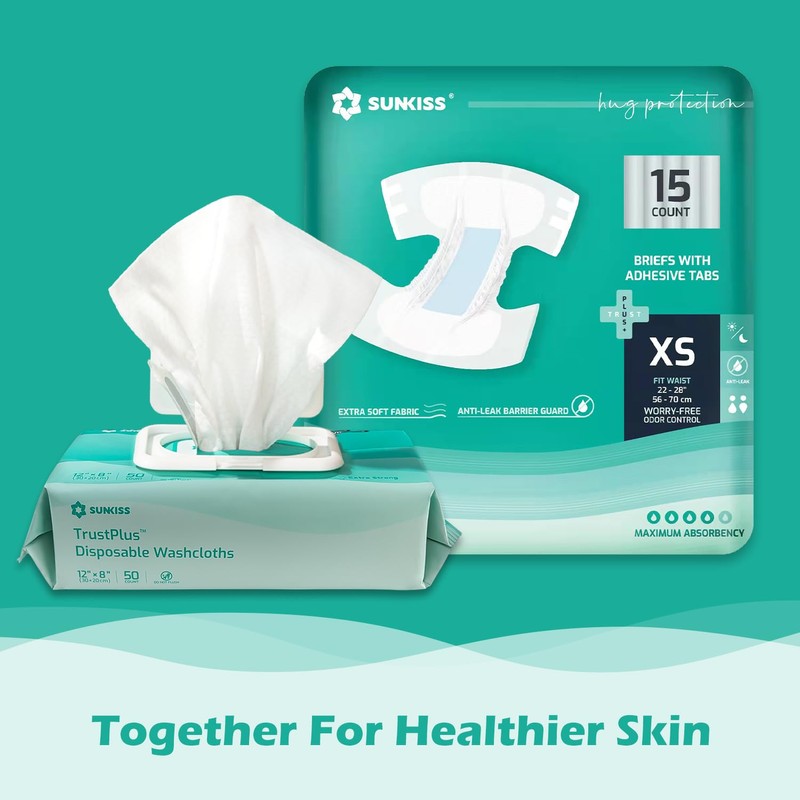 SUNKISS TrustPlus Adult Diapers with Maximum Absorbency, Unisex Disposable Incontinence