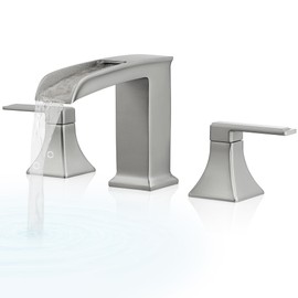 HEYMYTAP Waterfall Tub Faucet Brushed Nickel Bathtub Faucet 3 Hole, Brass High Pressure Bath Tub Faucet Set Deck Mount Roman Tub Faucets, Modern Tub Filler Bath Faucet for Tub with 2 Handles No Leaks