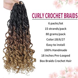 Goddess Curly Box Braids Crochet Hair Brown 3X Wavy Crochet Box Braid hair Extension Synthetic Braiding Hair (18inch, Ombre Brown)
