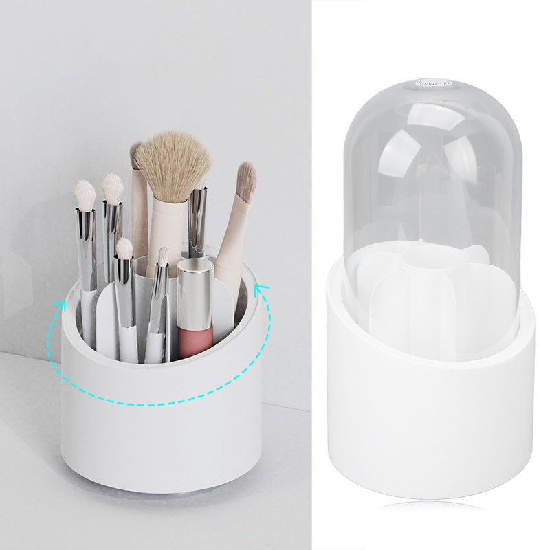Makeup Brush Holder 360 Degree Rotatable Large Capacity Dustproof Cosmetics