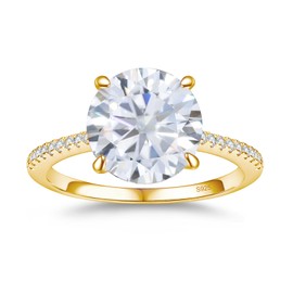 BAGUTTA PAVONE 4CT CZ Round Cut Engagement Rings for Women,Women’s 925 Sterling Silver Solitaire Wedding Bands Engagement Promise Rings for Her with 18K Yellow Gold Plated Size 4
