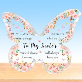 HULALA Sister Acrylic Butterfly Plaque Gifts for Women, Teenagers, Girls - Birthday, Christmas, Graduation Presents
