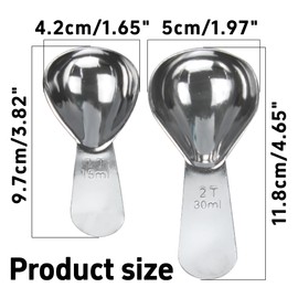 LVYKING 2 Pcs Coffee Scoop, Measuring Spoon Set With Scale 15ml(1 Tbsp) and 30ml(2 Tbsp), Stainless Steel Coffee Spoons for Tea, Coffee Bean, Milk Powder, Silver