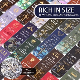 Zonon 48 Pcs Bible Verse Magnetic Christian Bookmarks, 0.8x4.7in Inspirational Scripture Book Markers for Women Men Religious Motivational Page Clips Book Lovers Reading Gifts(Fresh Style)