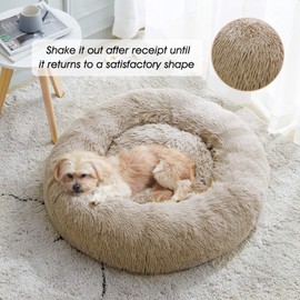 WESTERN HOME WH Calming Dog Bed & Cat Bed, Anti-Anxiety Donut Dog Cuddler Bed, Warming Cozy Soft Dog Round Bed, Fluffy Faux Fur Plush Dog Cat Cushion Bed for Small Medium Dogs and Cats