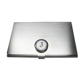 Kiola Designs Silver Toned Round Letter J Monogram Business Card Holder