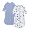 Pack of 2 Baby Sleeping Bag, Portable Baby Blanket, Made of 100% Cotton, Long-Sleeved Sleeping Bag for Toddlers from 0 to 18 Months (Blue + Dinosaur, M)