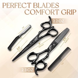SEIMEIKEN 6" Black Hair Scissors Professional Hair Cutting Scissors and Thinning Shears - Japanese SUS440C Stainless Steel Hair Cutting Shears, Barber Shears - Hair Cutting Kit for Salon & Home Use