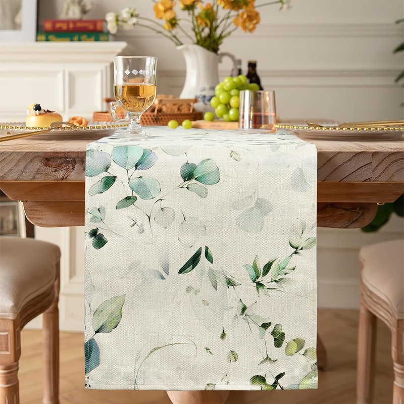 LOMOHOO Table Runners Summer Green Eucalyptus Leaves Table Runner 13x72