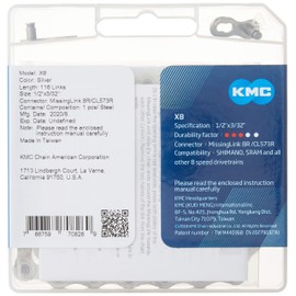 KMC X8.99/X8 Bicycle Chain (1/2 x 3/32-Inch, 116L, Silver)