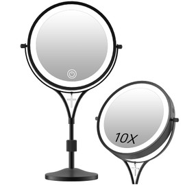Keilefo Lighted Makeup Mirror with Magnification, 1x/10x Magnifying Mirror with 3 Color and Blessed Cross, 7" Rechargeable Brightness Dimmable Height Adjustable Vanity Mirror, Christian Women Gift