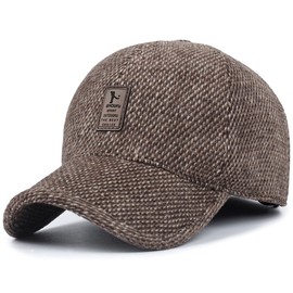 Men's Winter Warm Wool Woolen Tweed Peaked Baseball Cap Hat with Fold Earmuffs Warmer (Coffee)
