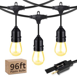 TORCHSTAR 96ft LED Outdoor String Lights, Patio Light with 30+2 Shatterproof Vintage Edison Bulbs, S14 E12 Sockets and Weatherproof Strand, Connectable Hanging Light for Backyard, 2700K Soft White