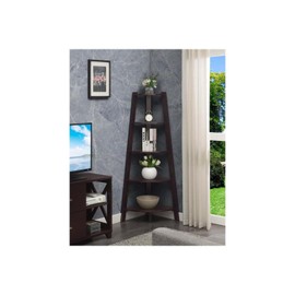 HomeStock Artistic Accomplishment 5-Tier Wide Corner Bookcase, Espresso, Space-Saving Bookshelf for Home, Office, Living Room, Modern Design