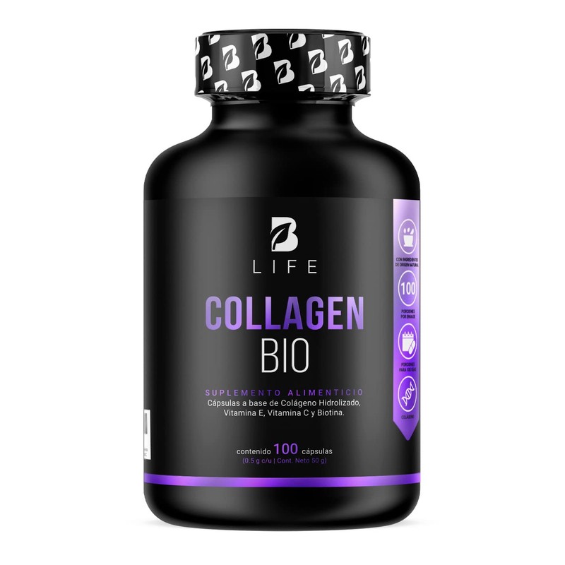 Biotina de 100 Cápsulas. Ingredientes naturales: Colágeno, Vitamina E y