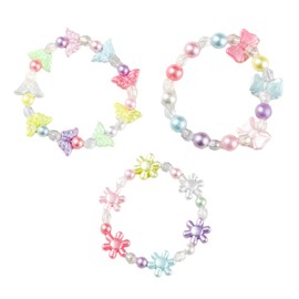 ChungLong0593 3 Pcs Colorful Faux Pearl Resin Butterfly Bracelets Flowers Bow Beads Bracelet Set for Women Birthday Party Gift-Set C