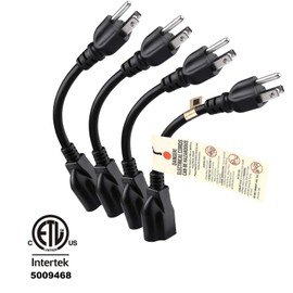 [ETL Listed] Miady Short Power Extension Cord Outlet Saver, 16AWG/13A, 3 Prong (4 Pack, Black, 8 Inch)