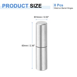 uxcell 8Pcs 2-3/8" x 9/16" (LxD) Stainless Steel Weldable Detachable Barrel Hinges for Metal Gate Swing Door Trailer Ramp, Silver