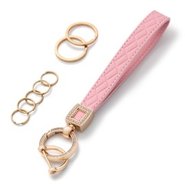 AOKSUNOVA PU Leather Keychain Pink Wristlet Car Key Chain Holder Keychain Lanyard Wristlet Strap