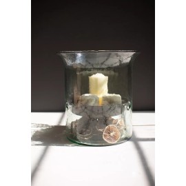Enchanted Farmhouse Large Glass Cylinder Candle Holder Centerpiece Metal Insert