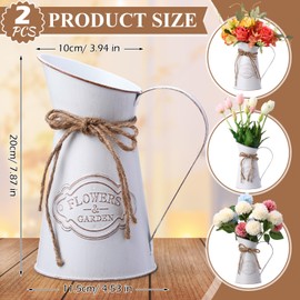 Chumia 2 Pcs Rustic Metal Jug Vase for Flower Milk Can 7.87 Inch Pitcher Flower Vintage Vase Farmhouse Decor Kitchen Bathroom Decor for Home (White)