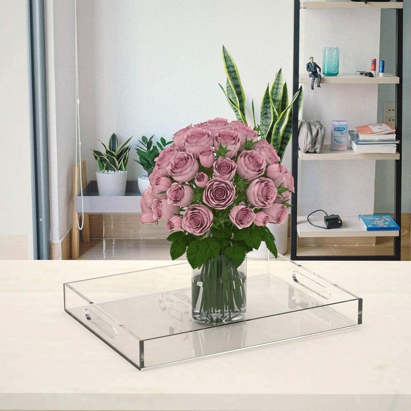NIUBEE Acrylic Serving Tray 11x14 Inches -Spill Proof- Clear Decorative