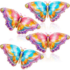 4 Pieces Butterfly Balloons Colorful Butterfly Aluminum Foil Balloons Butterfly Foil Balloons for Butterfly Themed Party Baby Shower Decorations Wedding Birthday Party Supplies