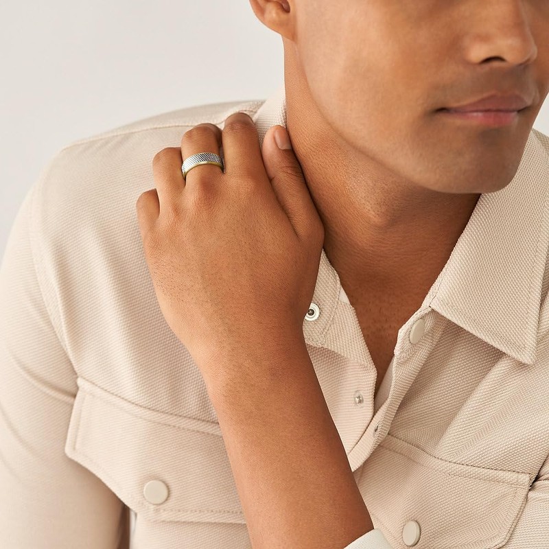 Fossil Men's Ring All Stacked Up Two-Tone Stainless Steel Band