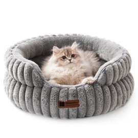 MEWOOFUN Cat Beds for Indoor Cats, Washable Dog Bed for Small Dogs, Round Pet Bed for Puppy and Kitten with Anti-Slip Bottom (Grey, 20"x20"x8")