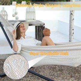 ZEAN Handwoven Hammock by Thick Cotton Rope XXL Two Person Hammock for Outside, Patio Backyard Garden 550LB Capacity