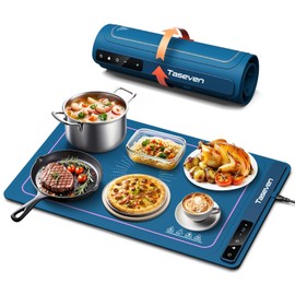 Taseven Food Warming Mat, Silicone Heating Tray with 7 Temperature Settings, Quick Full Surface Heating Pad, Thermochromic Line, Kids Lock, Food Warmers for Parties
