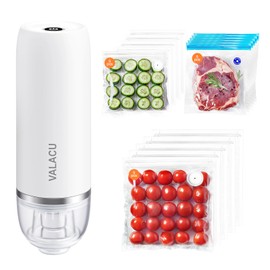 Vacuum Sealer for Sealing Food, Handheld Vacuum Pump Comes with 15 Vacuum Seal Bags for Clothing, Travel Vacuum Storage Bags with Electric Pump Suitable for Meats