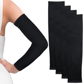 2 Pairs Full Forearm Tattoo Cover Up Compression Sleeves Band Concealer Support Compression UV Arm Sleeves for Women Men(Black,3.9 x 3.9 Inch)