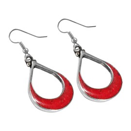 Compressed Coral Gemstone Inlay Beautiful Pear Drop Shape 925 Silver Plated Fashion Contemporary Earrings for Women & Teens Designer Party Gift Jewellery