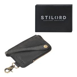 STILORD 'Eamon' Leather Key Case with Carabiner Key Wallet Holder Small Vintage Key Holder with Zip Key Wallet for Women and Men Real Leather, Colour:Anthracite