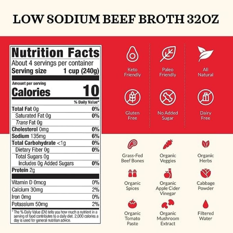 Kettle & Fire Low Sodium Beef Broth, 32 OZ